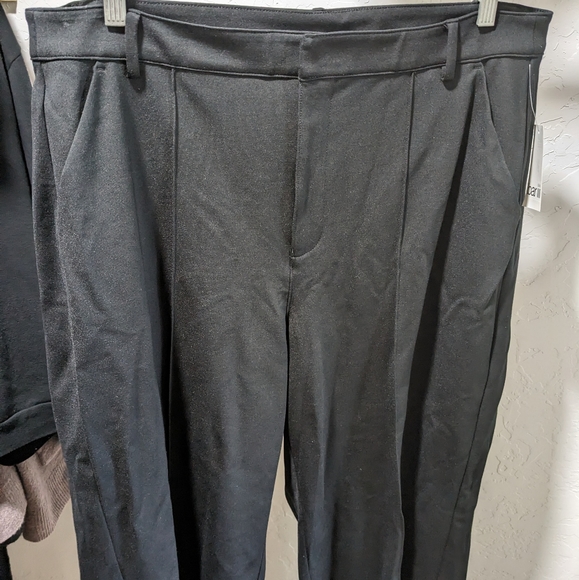 High Waisted Black Ponté-knit Wide-leg Pants - Picture 2 of 4